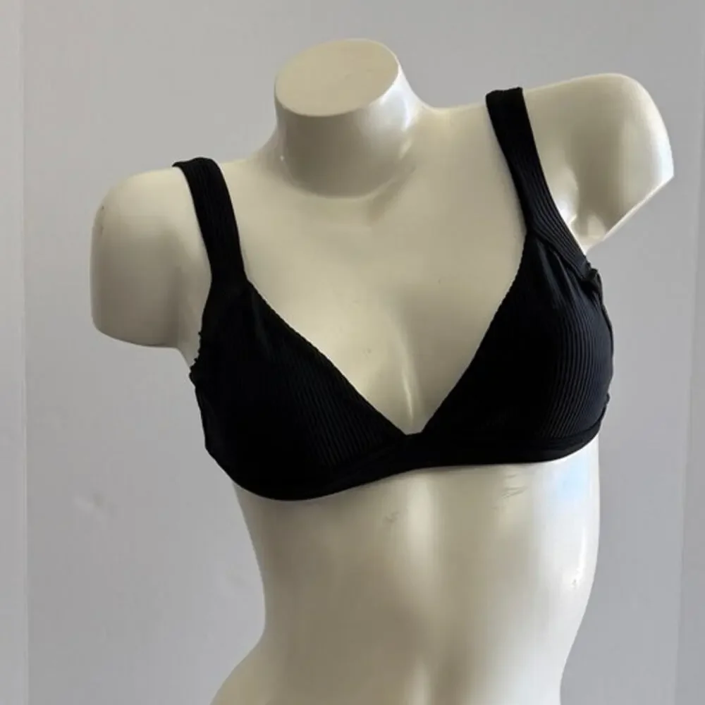 Frankies Bikinis Georgia Ribbed Bralette Bikini Top - Black - Large - NWT